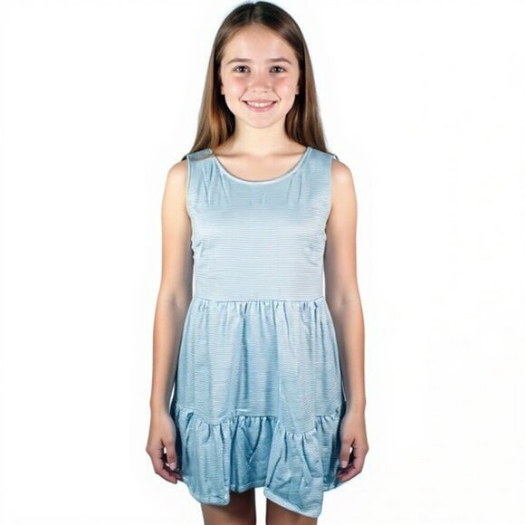 LOVE,FIRE baby doll dress tiered sleeveless a-line striped blue white size XL - Picture 1 of 15
